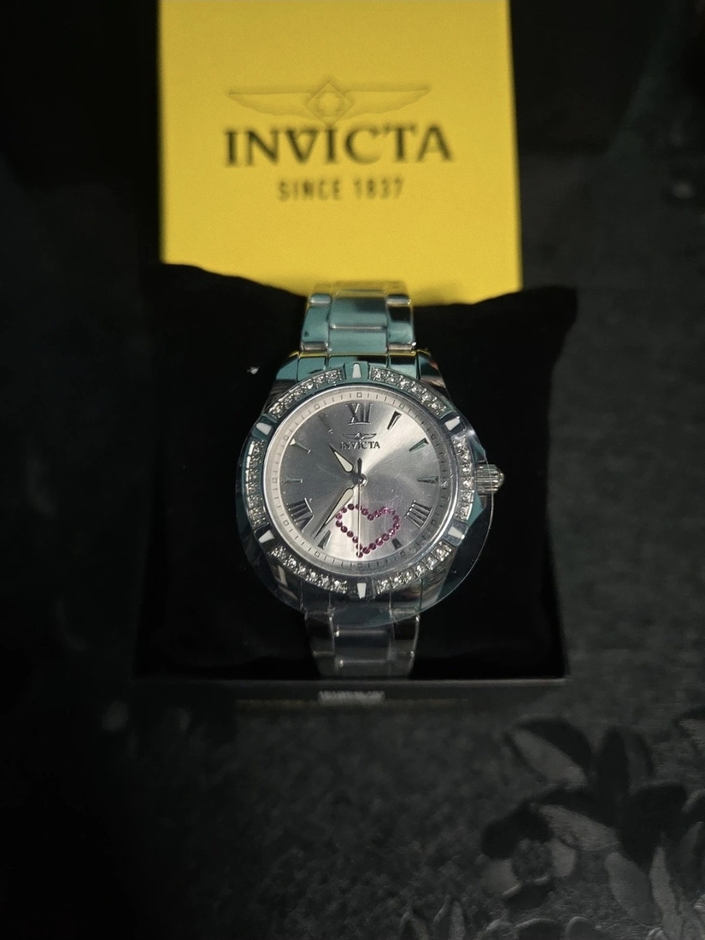 49842 Invicta Angel Pink Heart Crystals Womens Watch 34.5mm
